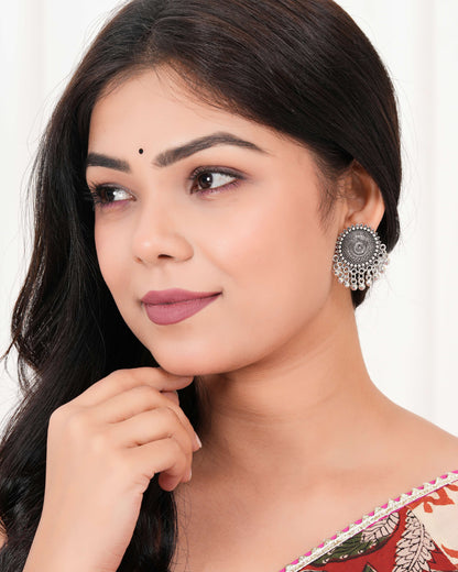Women's Traditional Silver Oxidised Chandbali Ethnic Design Jhumka/Jhumki Earrings for Women-31 Done With Love Store
