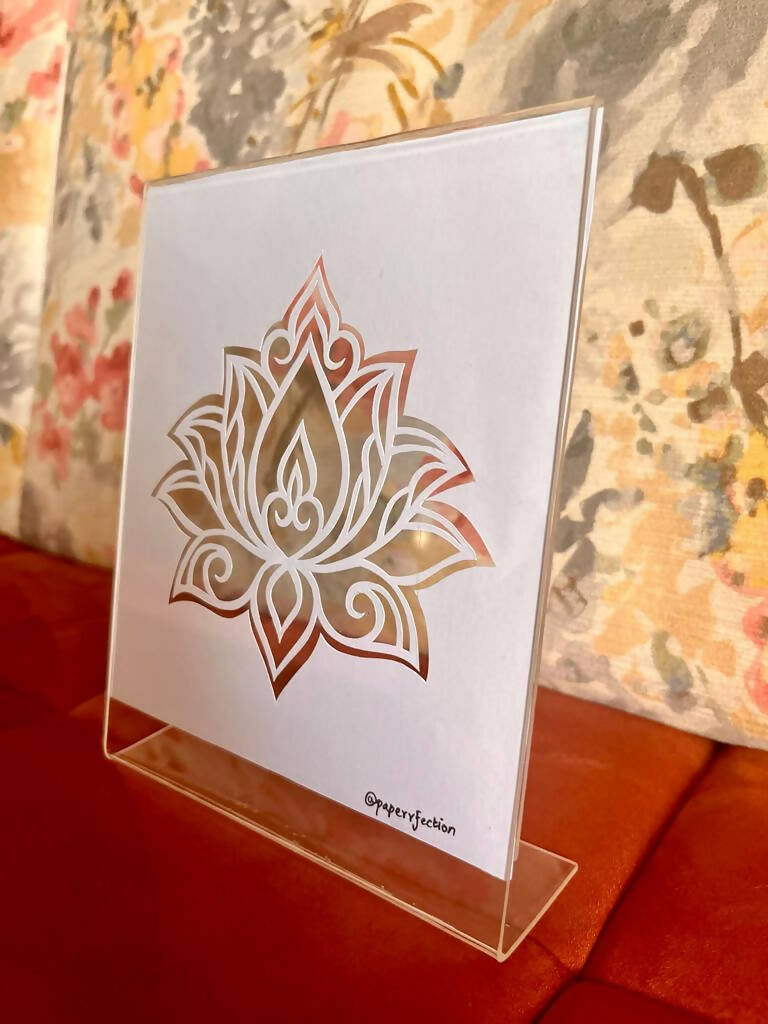 Lotus Paper Cutting Tabletop | Paper Cut Art | New Home Art | Housewarming Gift | Custom House Art | House Wall Art | Coffee Table Art | Indian Lotus