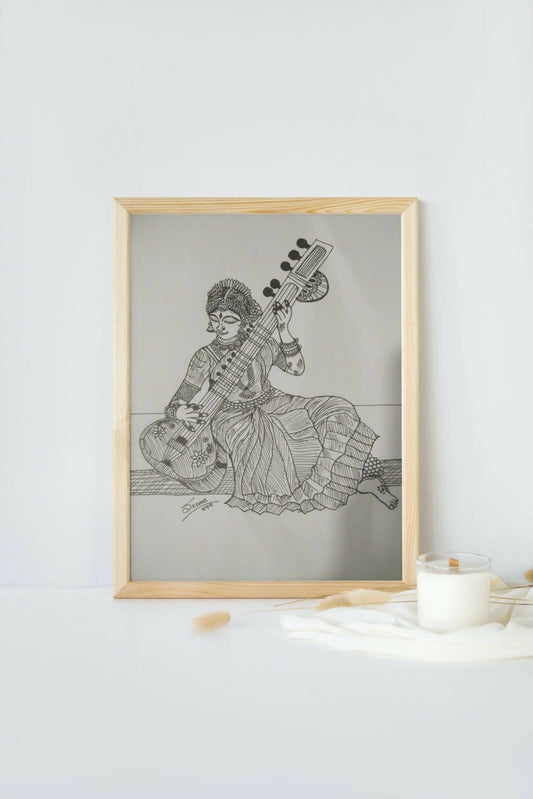 BEAUTIFUL LADY WITH SITAR -BW15 | HOUSE WARMING GIFTS| HOME DECOR| New Home Art | Housewarming Gift | Custom House Art | House Wall Art | Home Sweet Home | Gifts with Purpose BY DONE WITH LOVE