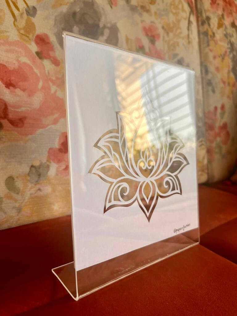 Lotus Paper Cutting Tabletop | Paper Cut Art | New Home Art | Housewarming Gift | Custom House Art | House Wall Art | Coffee Table Art | Indian Lotus - Done With Love Store