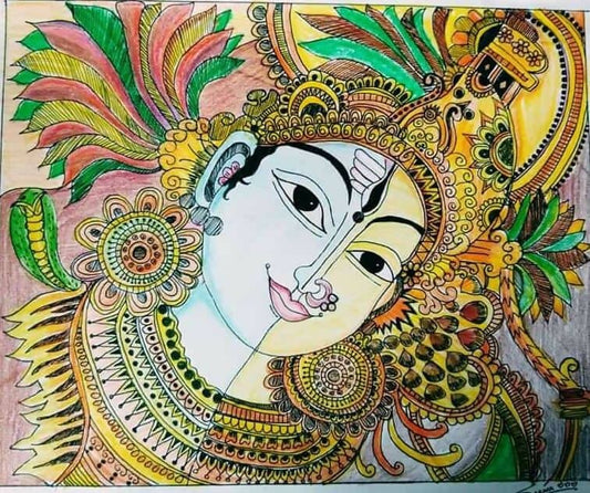 Ardhanarishwara Kerala Mural Art (KM2) — Framed A4 Shiva & Parvati Wall Art - Done With Love Store
