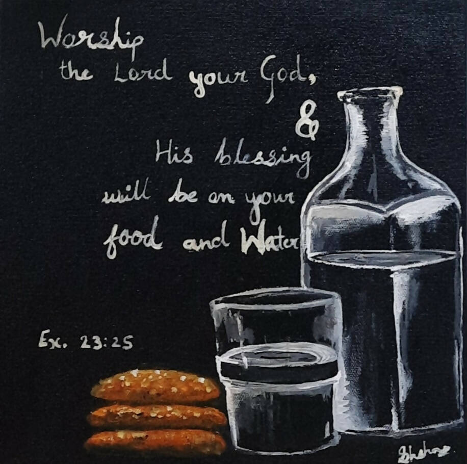 Blessed for Food and Water (4 × 4 in) — Original Framed Christian Canvas Art - Done With Love Store
