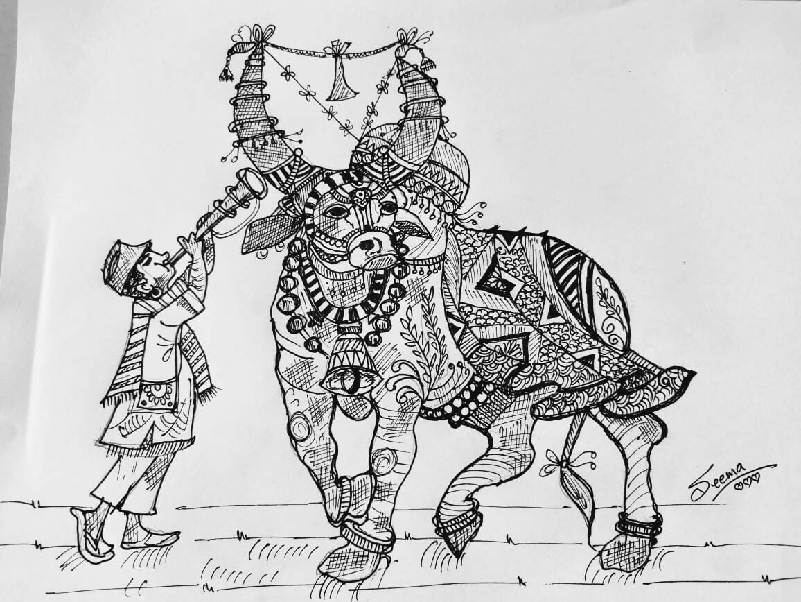 Bull Gel Pen Wall Art (BW8) — Framed Indian Art - Done With Love Store