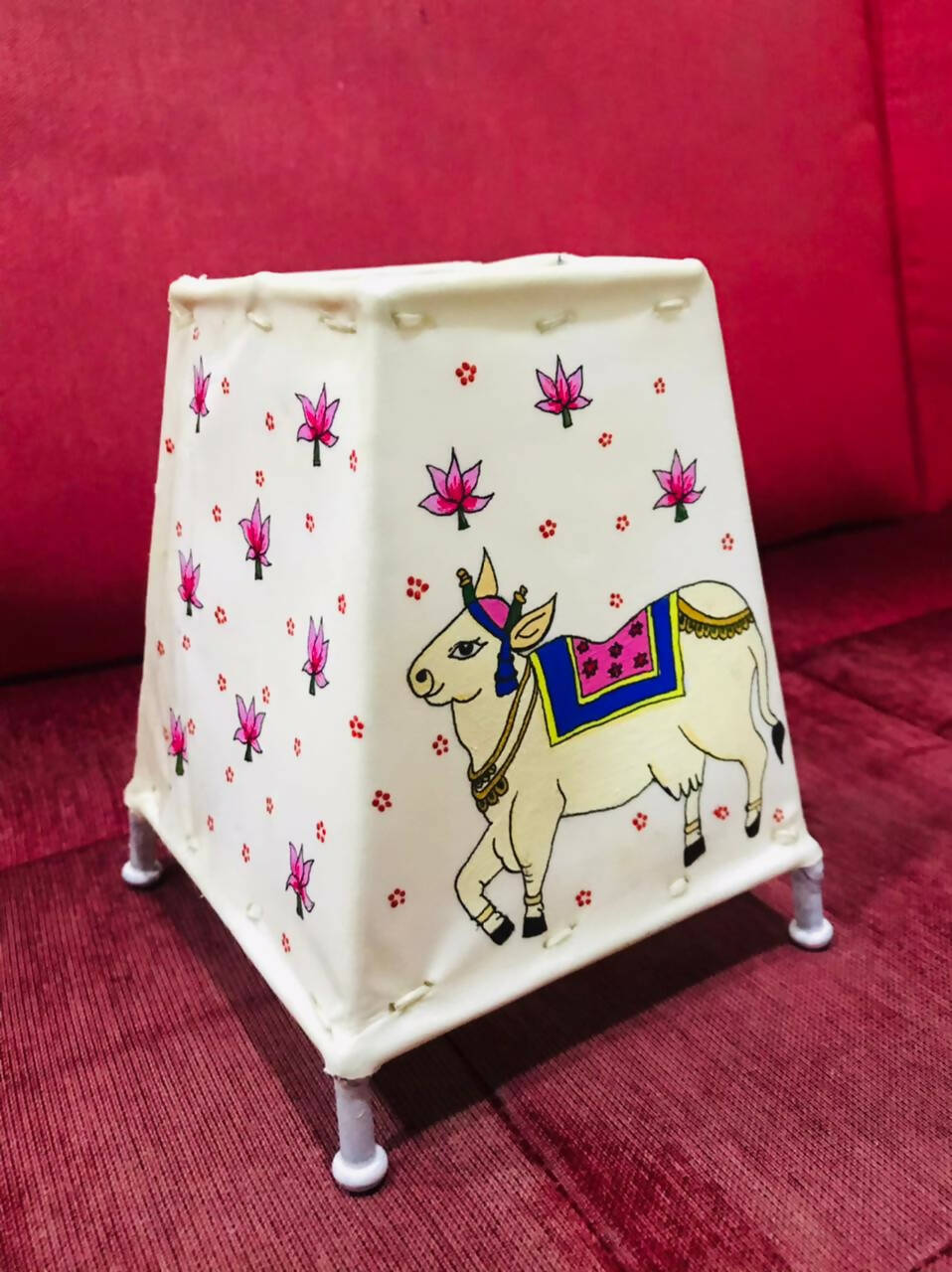 Cow Art Tholu Lamp (TL3) — Handpainted Leather Tealight Lamp - Done With Love Store