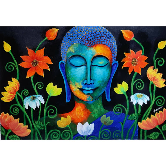Buddha surrounded with flowers | HOUSE WARMING GIFTS| HOME DECOR| Custom House Art | House Wall Art | Gifts with Purpose