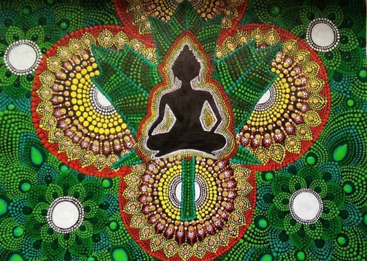 Dot Mandala Buddha Painting (30 × 20 in) — Original Framed Canvas Art - Done With Love Store