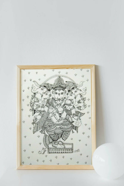Five-Headed Ganesha Gel Pen Wall Art (BW13) — Framed Ganesh Chaturthi Gift - Done With Love Store