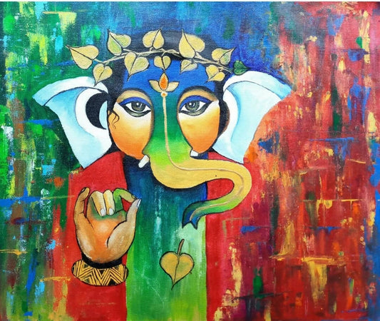 Ganesha Canvas Painting (30 × 20 in) — Original Hand-Painted Housewarming Art - Done With Love Store