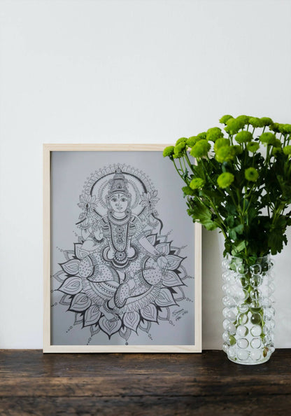 Goddess Lakshmi Gel Pen Wall Art (BW10) — Framed Diwali & Housewarming Gift - Done With Love Store