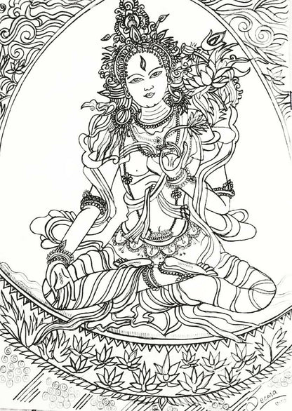 Goddess Tara Gel Pen Wall Art (BW11) — Framed Meditation & Shrine Art - Done With Love Store