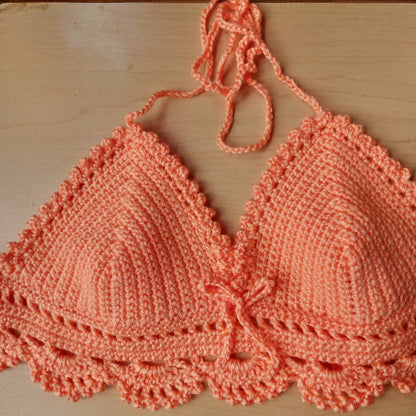 Hand-Crocheted Bralette in Peach — Adjustable Summer & Beach Top - Done With Love Store