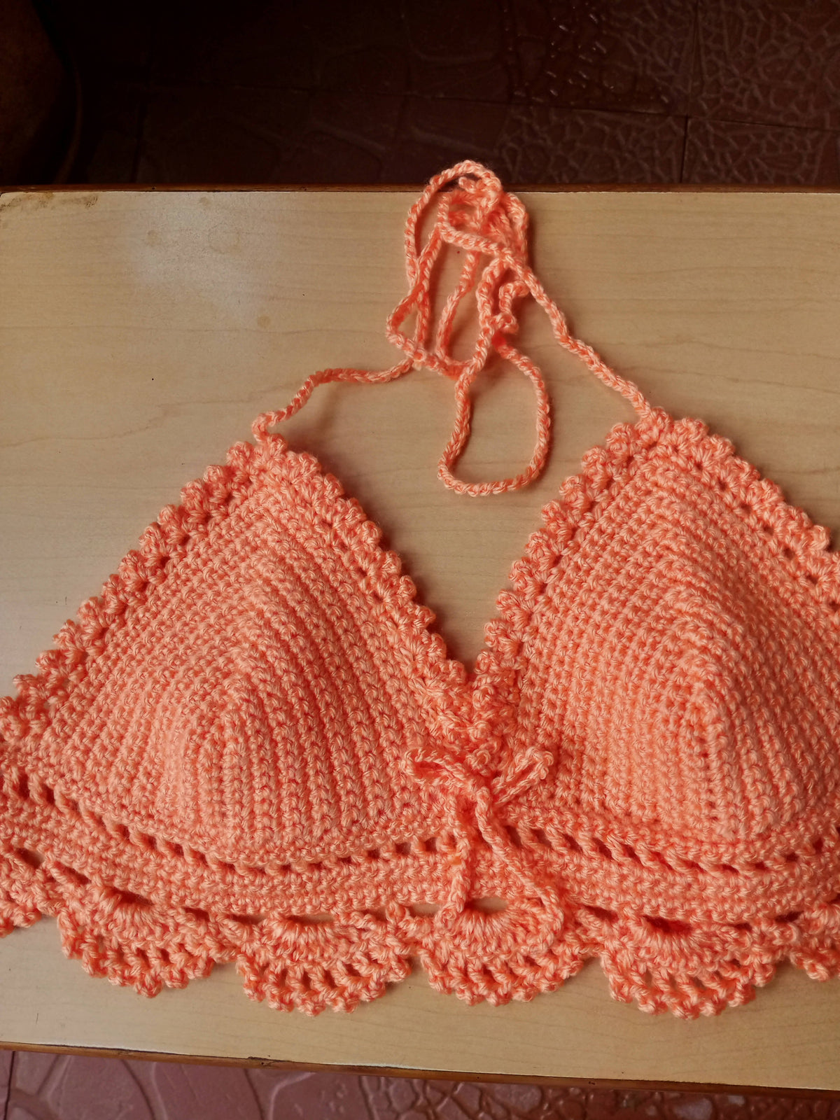 Hand-Crocheted Bralette in Peach — Adjustable Summer & Beach Top - Done With Love Store