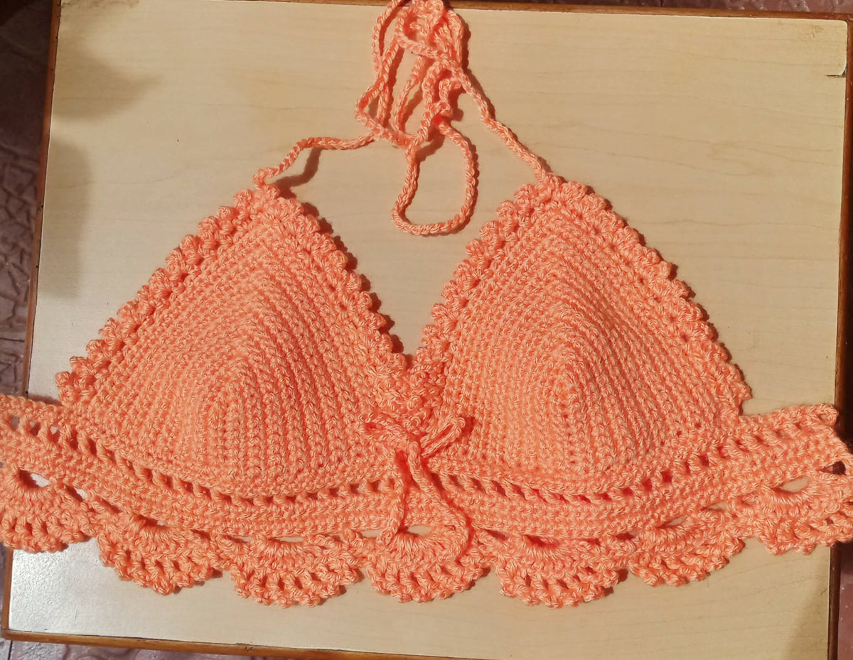 Hand-Crocheted Bralette in Peach — Adjustable Summer & Beach Top - Done With Love Store
