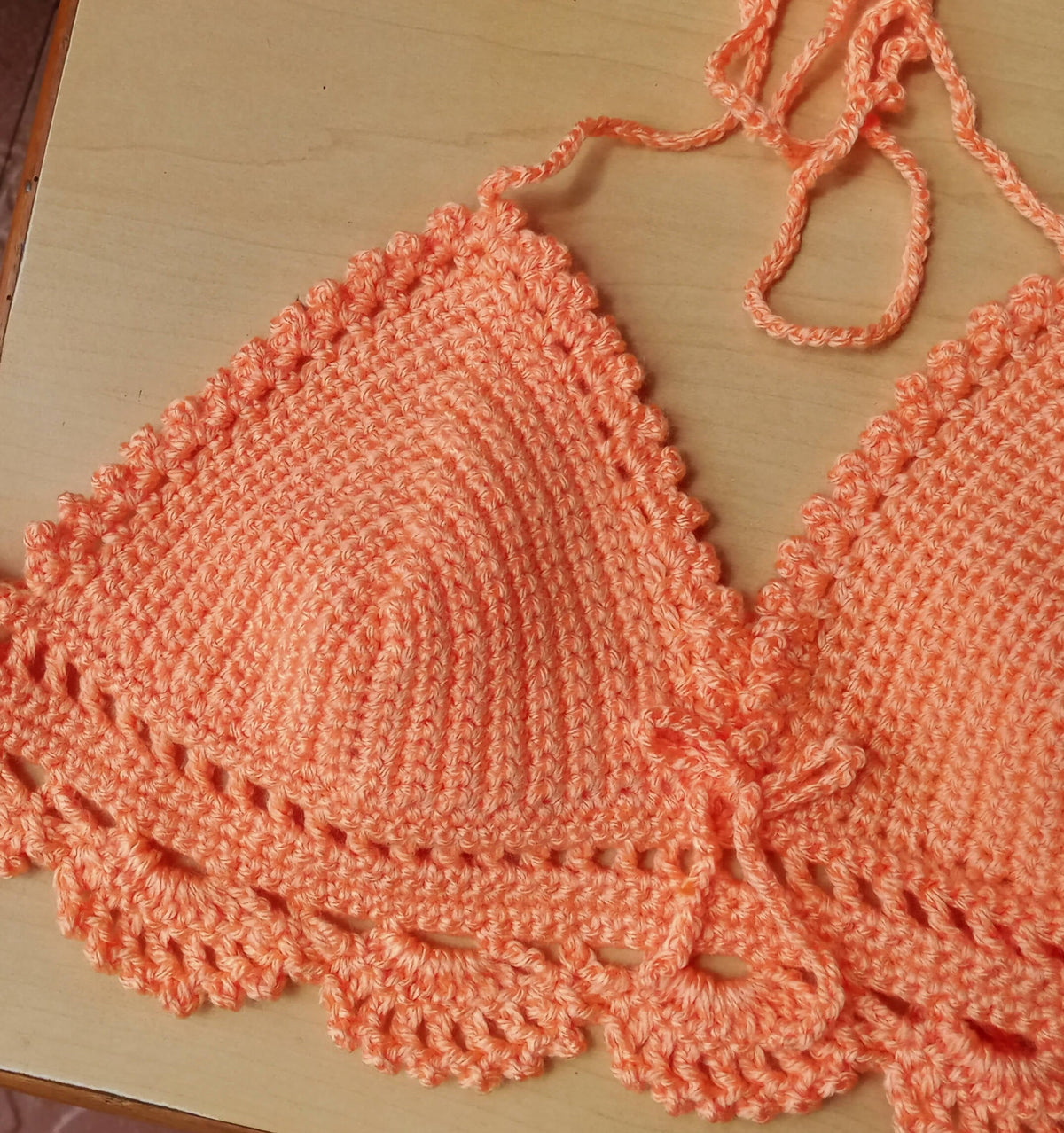 Hand-Crocheted Bralette in Peach — Adjustable Summer & Beach Top - Done With Love Store