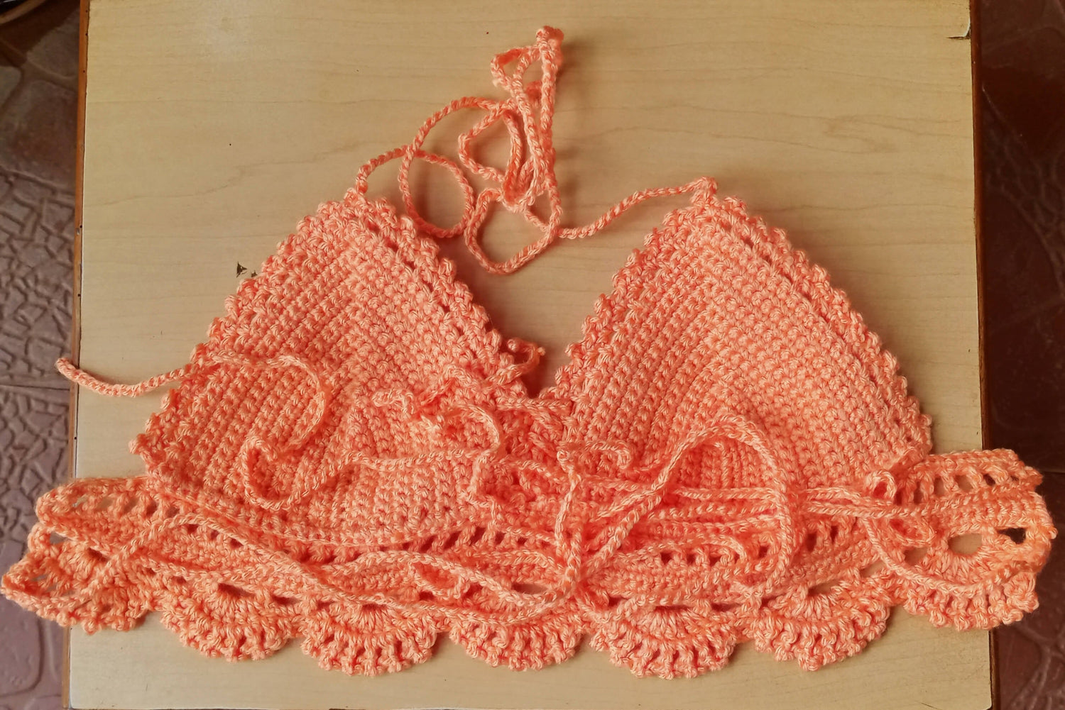 Hand-Crocheted Bralette in Peach — Adjustable Summer & Beach Top - Done With Love Store