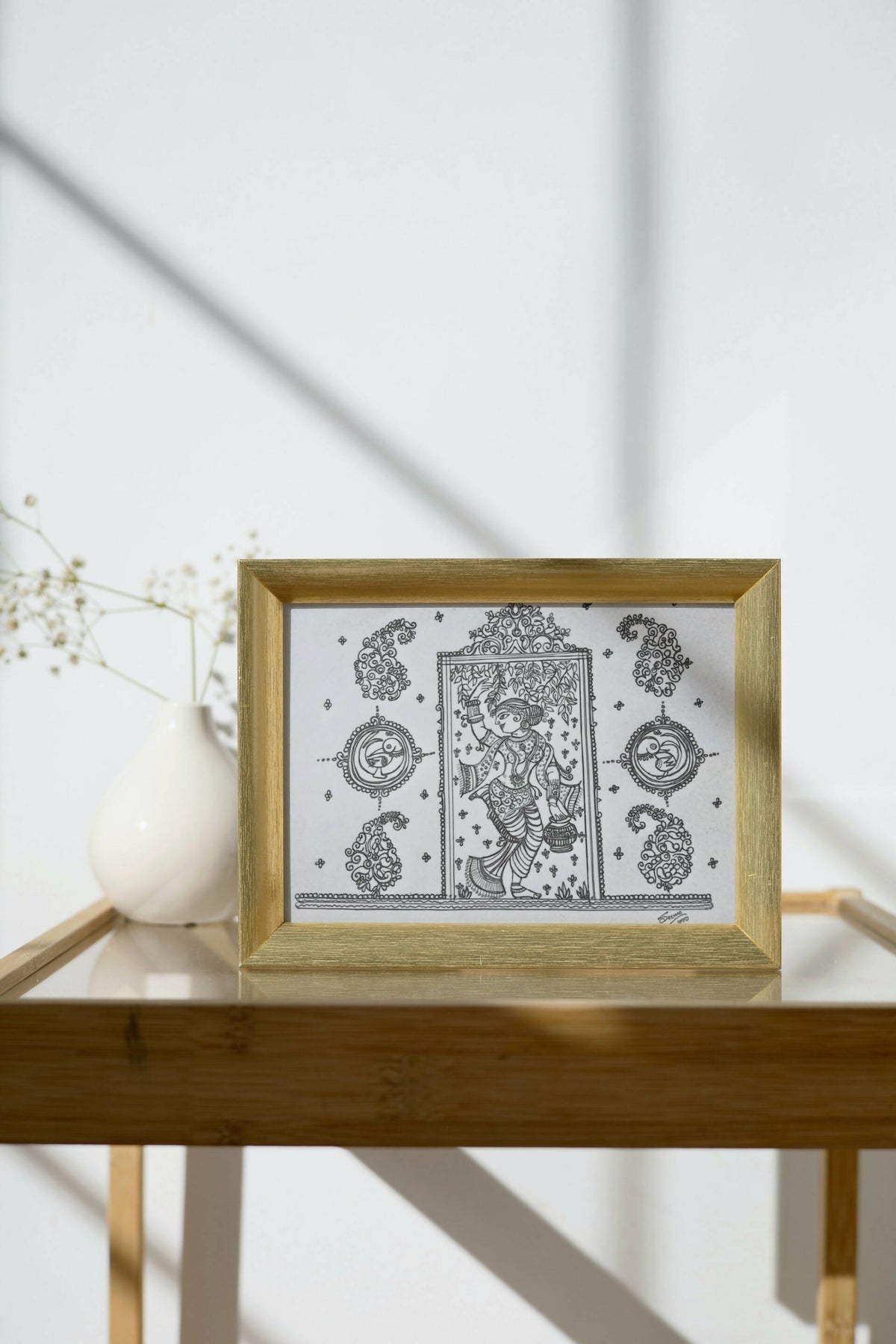 Kalamkari Gel Pen Wall Art (BW9) — Framed Indian Folk Art - Done With Love Store