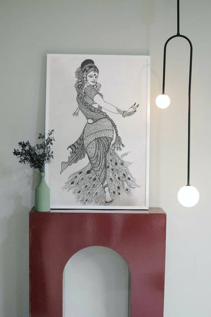Lady Portrait Gel Pen Wall Art (BW16) — Framed Line Drawing - Done With Love Store