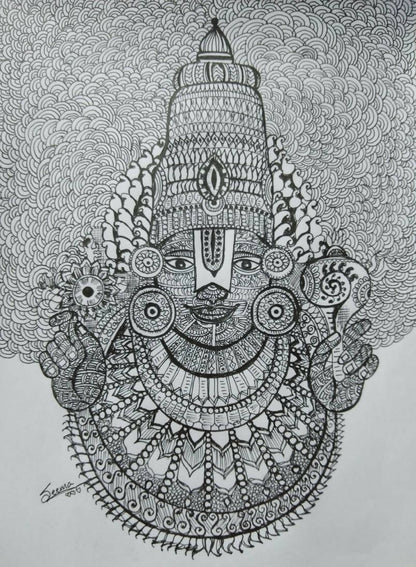 Lord Balaji Gel Pen Wall Art (BW5) — Framed Pooja & Housewarming Gift - Done With Love Store