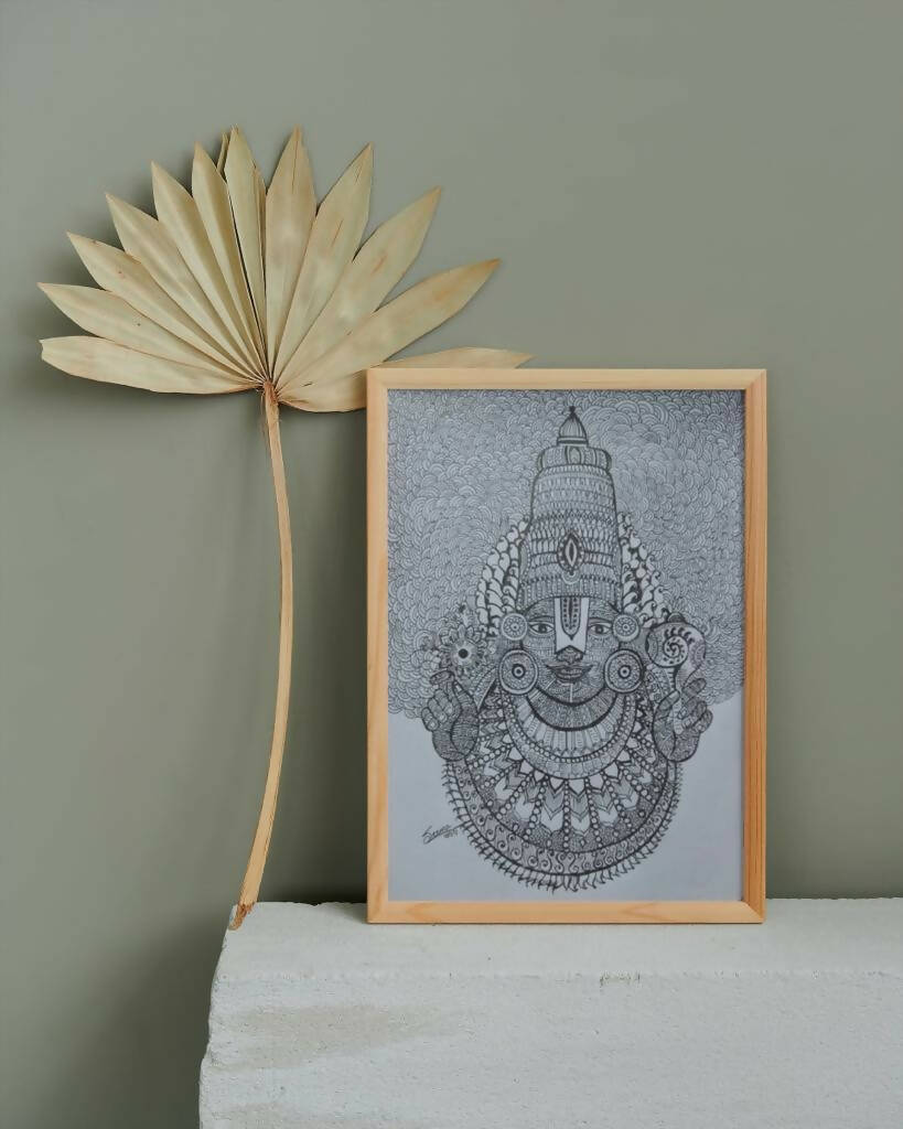 Lord Balaji Gel Pen Wall Art (BW5) — Framed Pooja & Housewarming Gift - Done With Love Store