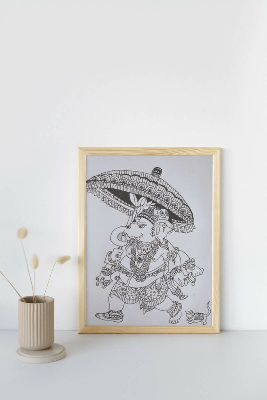 Lord Ganesha Gel Pen Wall Art (BW17) — Framed Housewarming & Pooja Gift - Done With Love Store