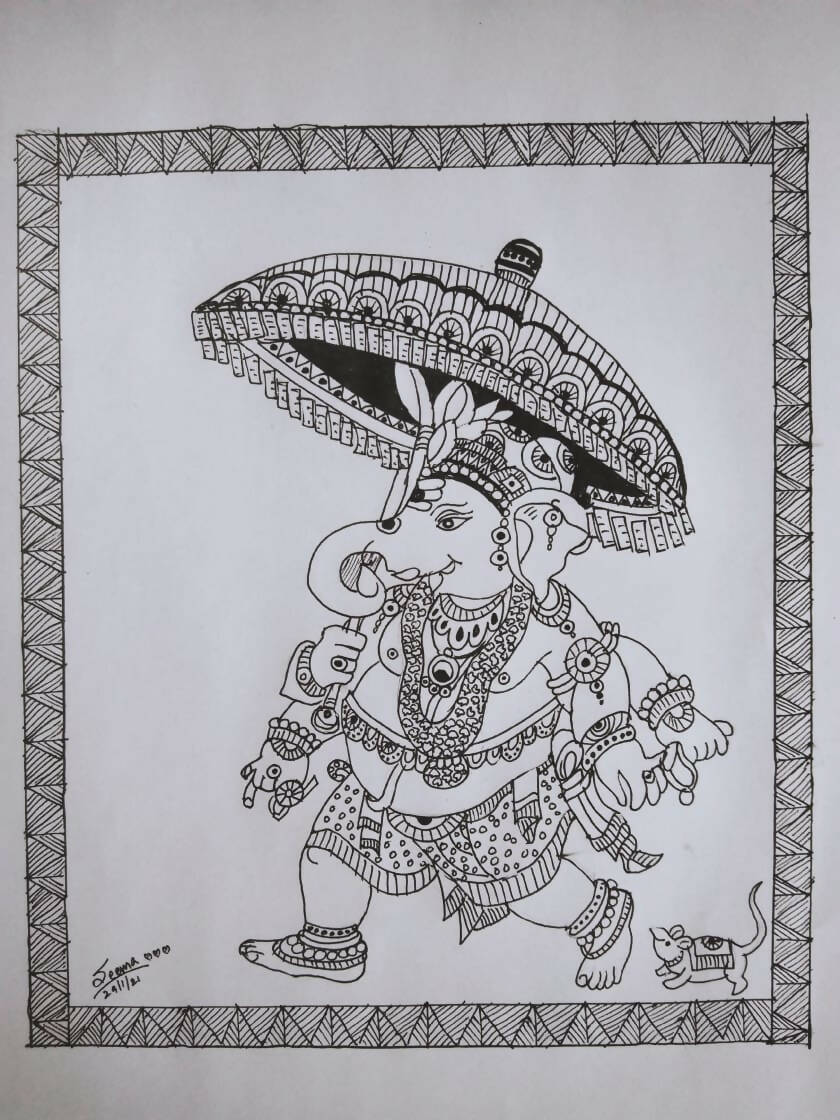 Lord Ganesha Gel Pen Wall Art (BW17) — Framed Housewarming & Pooja Gift - Done With Love Store