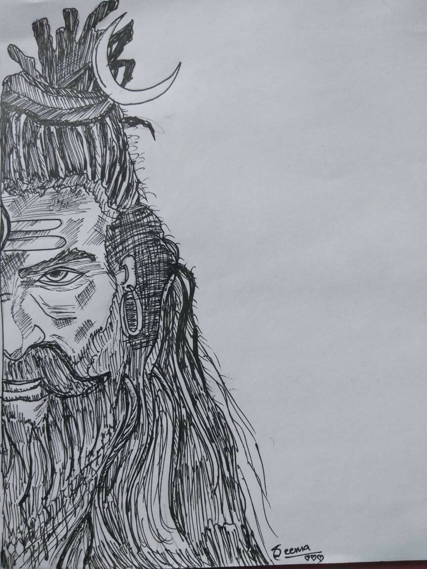 Lord Shiva Gel Pen Wall Art (BW3) — Framed Pooja & Housewarming Gift - Done With Love Store