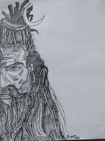 Lord Shiva Gel Pen Wall Art (BW3) — Framed Pooja & Housewarming Gift - Done With Love Store