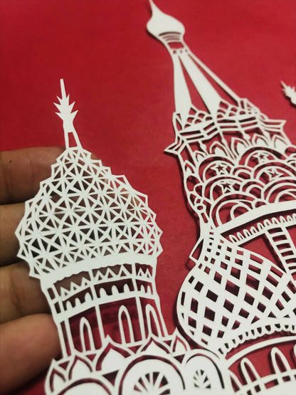 Moscow Skyline Paper Cut Art (A2) — Framed, Hand-Cut from a Single Sheet - Done With Love Store
