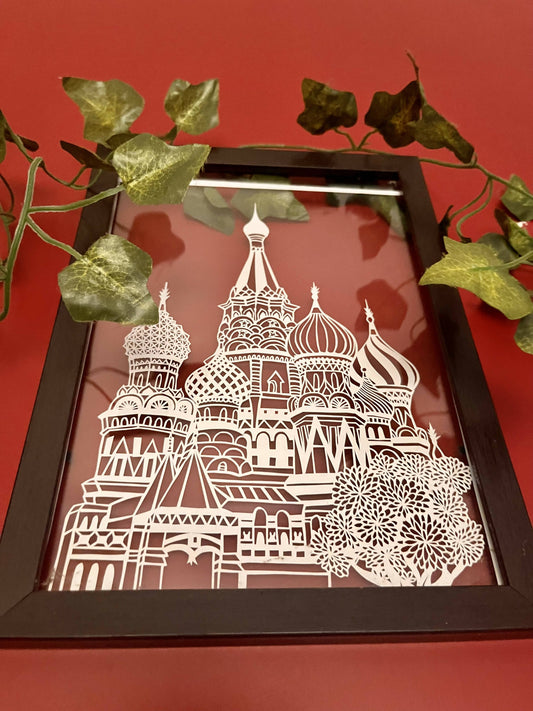 Moscow Skyline Paper Cut Art (A2) — Framed, Hand-Cut from a Single Sheet - Done With Love Store