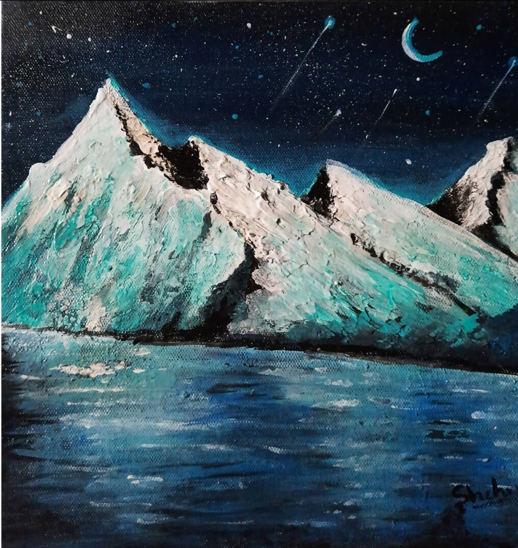 Mountains Painting (4 × 4 in) — Small Original Framed Canvas Art - Done With Love Store