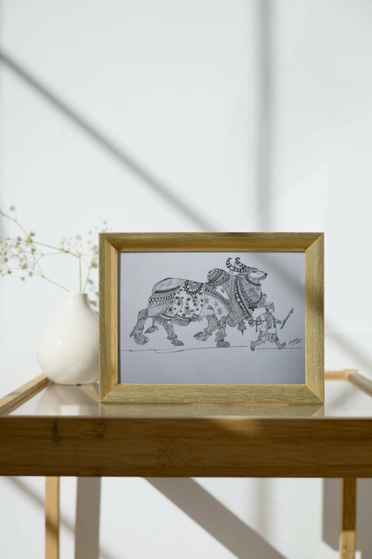 BULL FOR A WALK-BW6 | HOUSE WARMING GIFTS | HOME DECOR| New Home Art | Housewarming Gift | Custom House Art | House Wall Art | Home Sweet Home | Gifts with Purpose BY DONE WITH LOVE