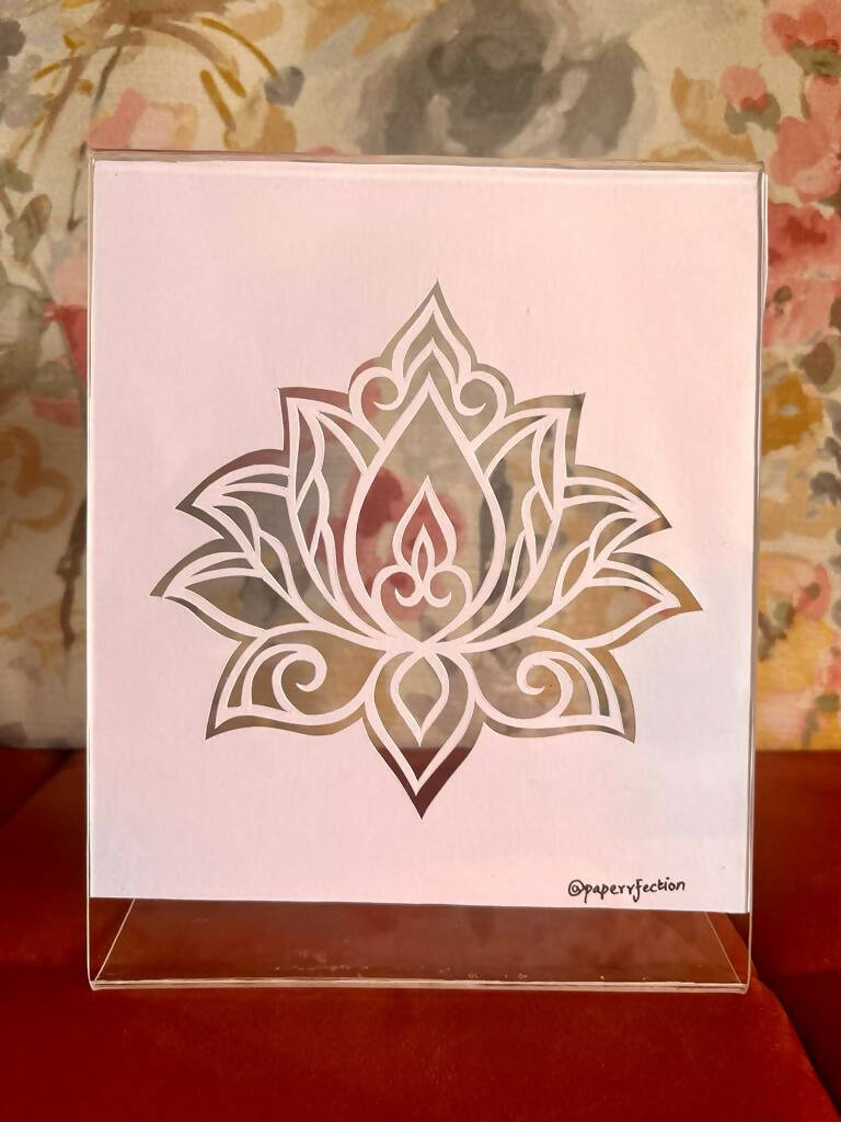 Lotus Paper Cutting Tabletop | Paper Cut Art | New Home Art | Housewarming Gift | Custom House Art | House Wall Art | Coffee Table Art | Indian Lotus