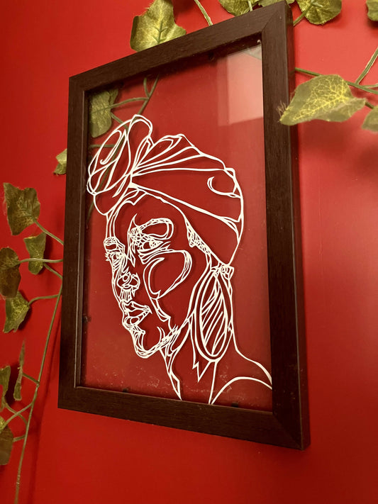 The Lady One-Line Paper Cut Art (A2) — Framed, Hand-Cut from a Single Sheet - Done With Love Store