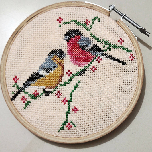 Love birds cross stitch embroidery portrait | Embroidery hoop portrait | Home Decor | Handicraft | Wall Decor